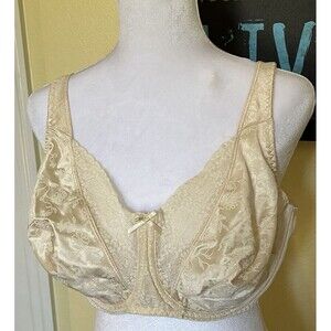 Playtex Curves Beige Floral Underwire #4422 Unpadded Back Support Lace Bra 40DD